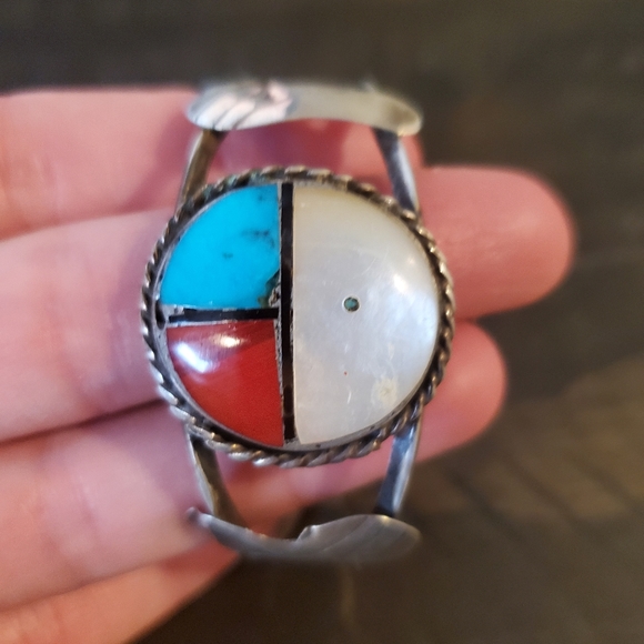 ❤SOLD❤Vintage Sterling Zuni Sun God Cuff Bracelet - Picture 2 of 9